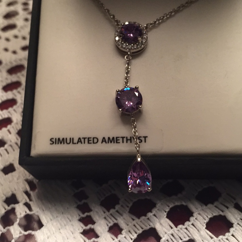 Sterling silver plated simulated amethyst necklace